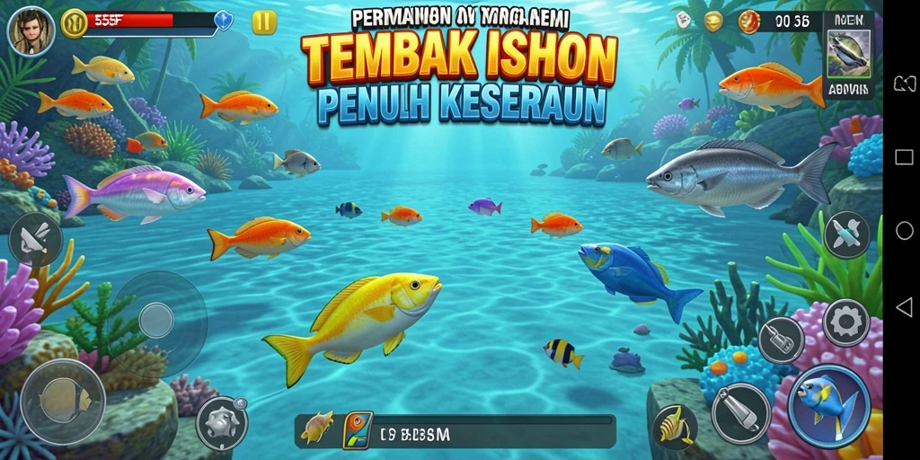 Screenshot dari gameplay menembak ikan yang seru di 555F.