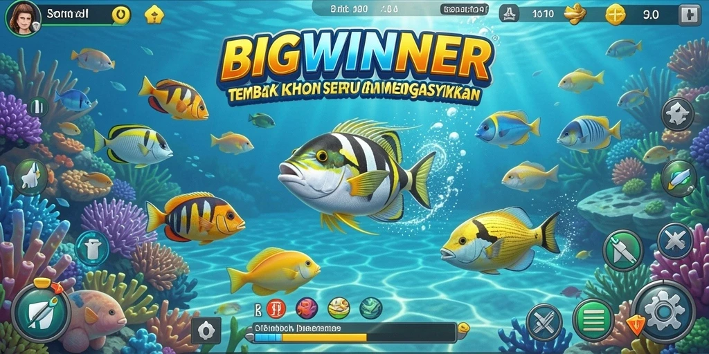 Gameplay seru dengan berbagai ikan yang menunggu untuk ditembak.