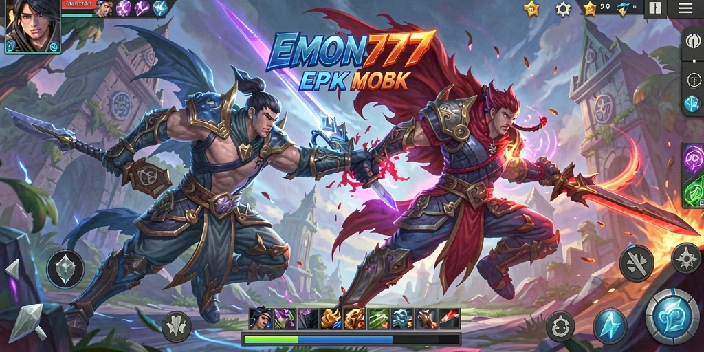 Screenshot gameplay MOBA EMON777 yang menegangkan.