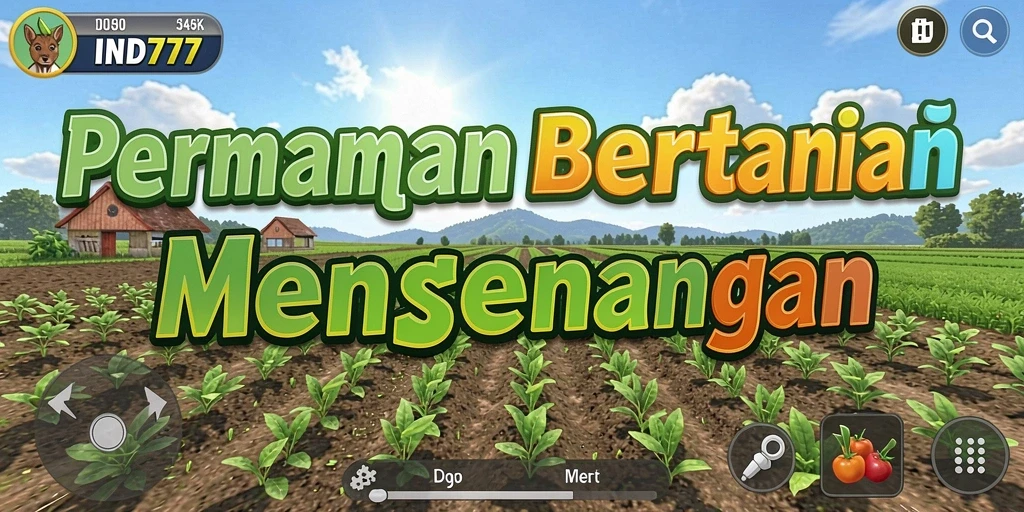 Screenshot utama IND777 menampilkan aktivitas bertani yang seru dan interaktif.