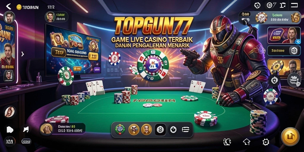 Tampilan gameplay Live Casino yang seru dan interaktif di TOPGUN77.