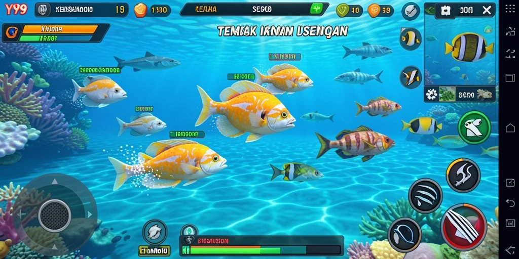 Tampilan seru gameplay Tembak Ikan Y89 dengan warna-warna mencolok.